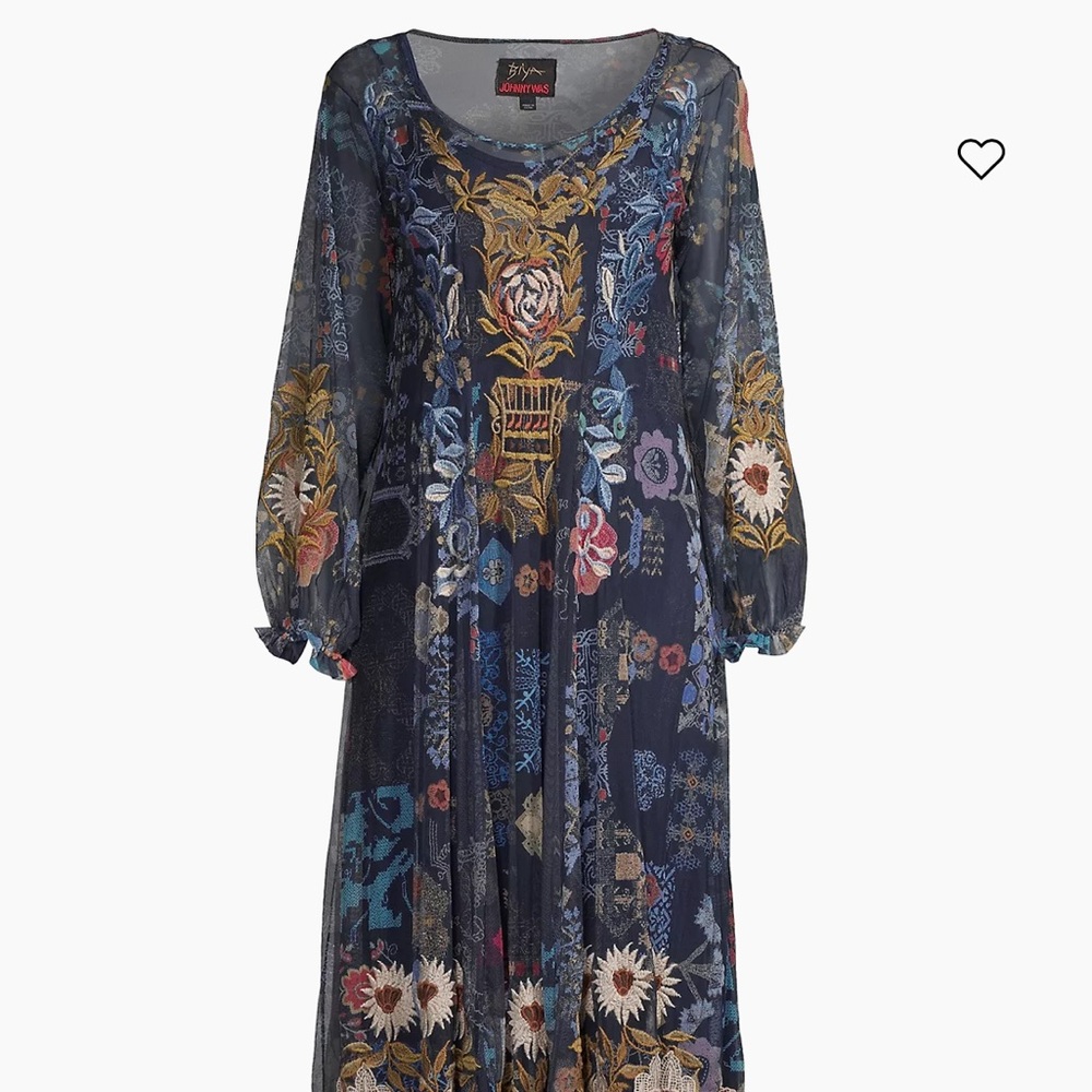 Johnny Was Elroy Embroidered Mesh Maxi Dress